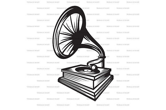Retro Old Gramophone with Horn Speaker