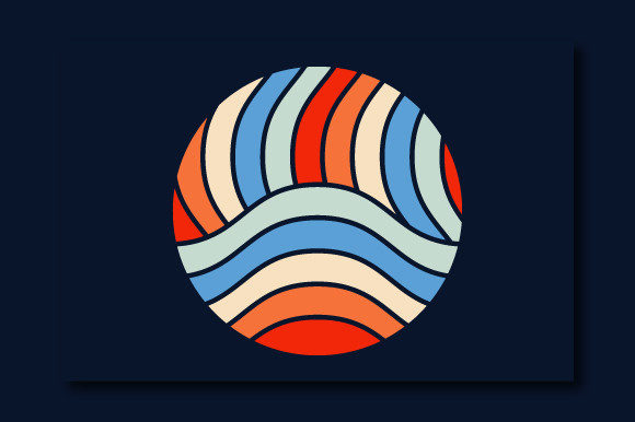 Retro Sunset Circle Clipart Illustration