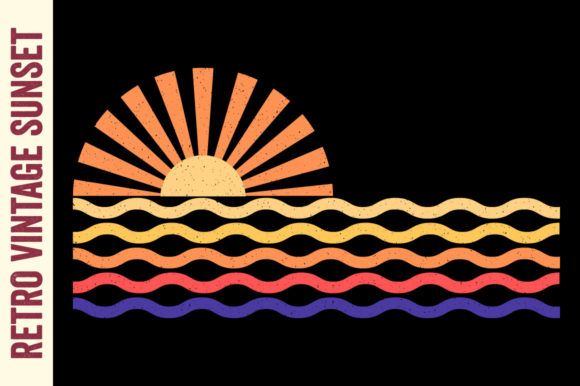 Retro Sunset Vintage Sun Rays Ocean