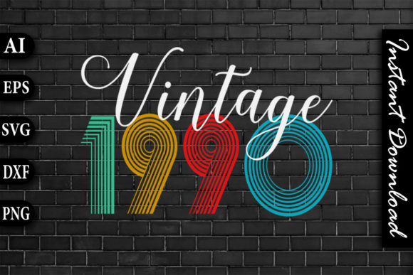 Vintage 1990 Retro Color Birthday Design